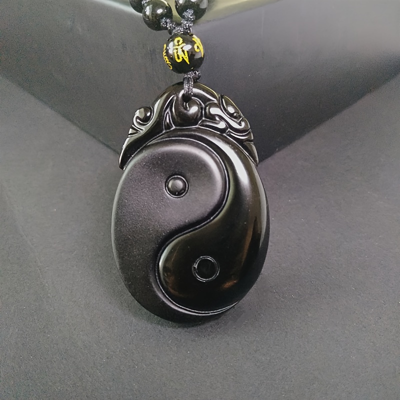 Trendy Obsidian Yin-Yang Pendant Necklace, Elegant Accessory